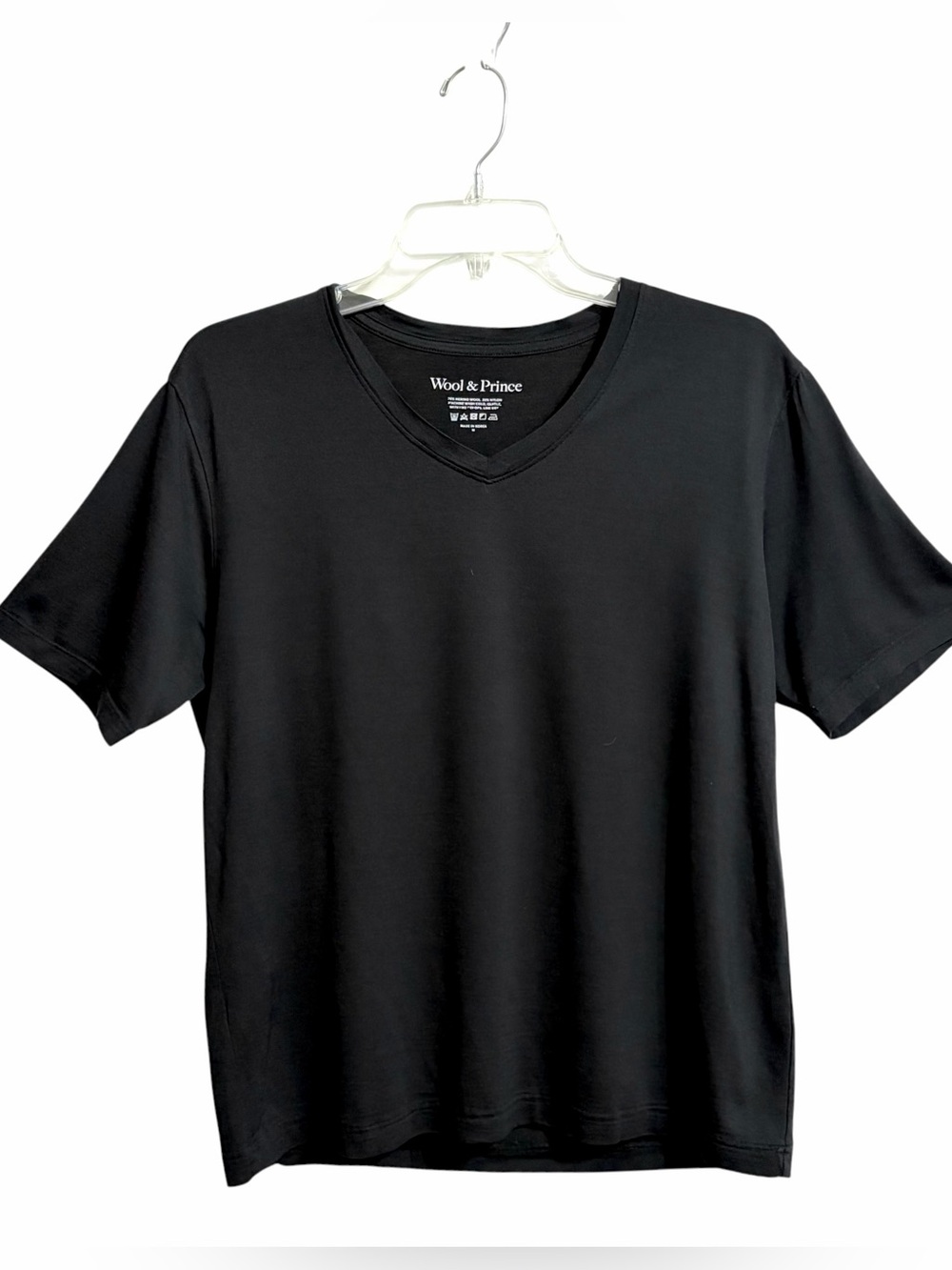 Wool & Prince Merino Wool Blend V Neck Tee Shirt Mens M Black Outdoor Activewear